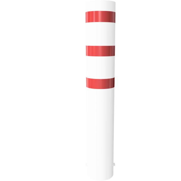 Barrier bollard | Steel tube  323 x 5 mm | stationary | for setting in concrete | hot-dip galvanized and white coatedwith three red reflecting stripes | total length: 2000 mm | with welded steel cap